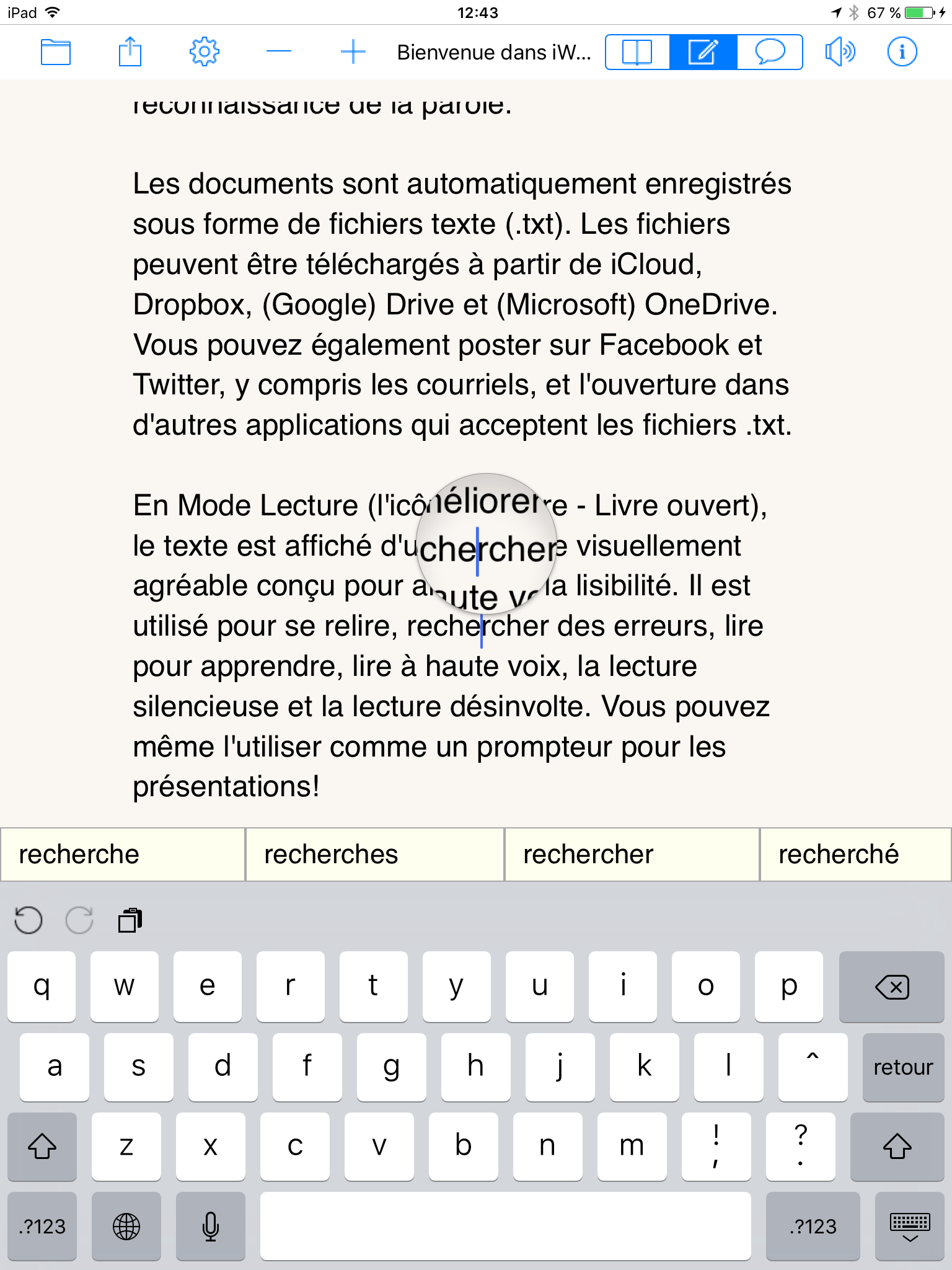 Utilisation de la prédiction de mots en contexte
