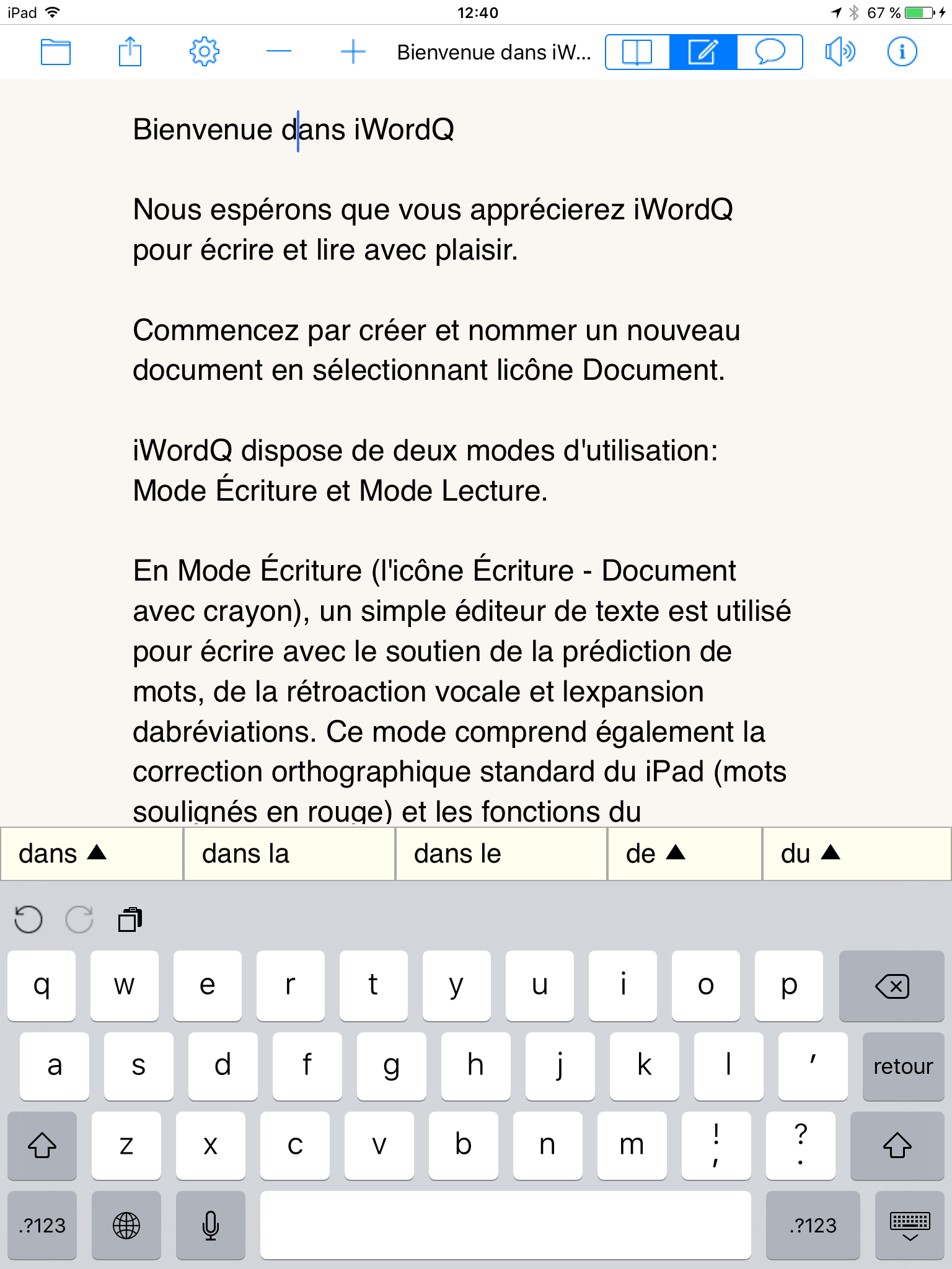 Écrire avec la prédiction de mots