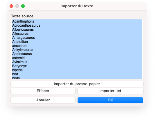 Importer du texte
